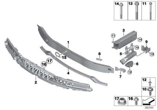 Soporte frontal OEM 51117371572 para BMW F22, F23, F30, F31, F34, F32, F33, F36. Pieza de fijación del paragolpes original BMW.
