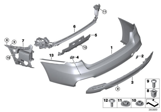Tapa gancho de remolque imprimada OEM 51128061551 para BMW F34 318d (modelos del 2013 al 2020). Pieza original BMW.