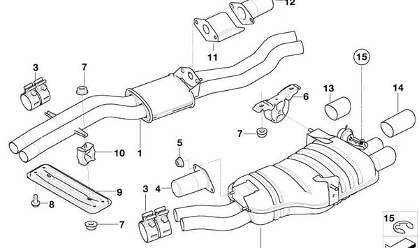Silencioso trasero OEM 18107516921 para BMW E46 (316i, 318i, 320i, 323i, 325i, 328i, 330i). Original BMW.