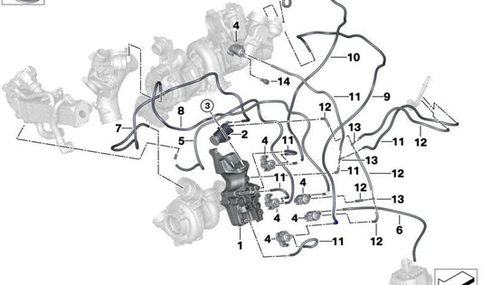 Tubo de vacío bypass del compresor OEM 11658589990 para BMW G30, G31, G11, G12, G05, G06, G07. Original BMW.