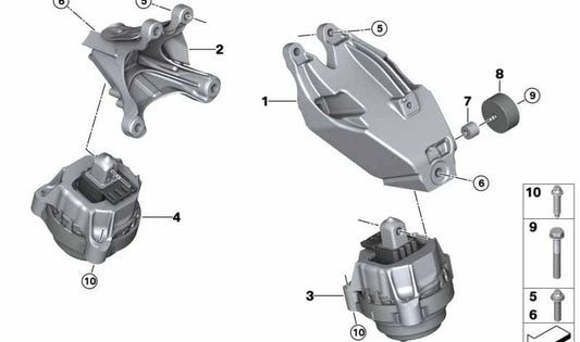 Soporte motor izquierdo OEM 22118483785 para BMW G20, G20N, G21, G21N, G22, G22N, G23, G23N, G26, G26N, G30N, G31N, G32N, G11N, G12N, G01, G01N, G02, G02N, G05, G06, G07. Original BMW.