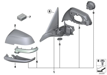Außenspiegel ohne links erhitztes Glas für BMW F32, F33, F36 (OEM 51167285287). Original BMW