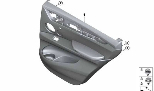 Panel interior puerta trasera derecha rojo Mugello OEM 51428066148 para BMW X5 F85. Pieza original BMW.