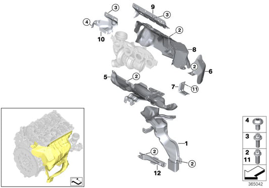 Tornillo avellanado M6x16 OEM 51119907273 para BMW F20 118i, 120i, 125i (modelos desde 07/2015 a 06/2019). Uso común en turbocompresor y protección térmica. Original BMW.