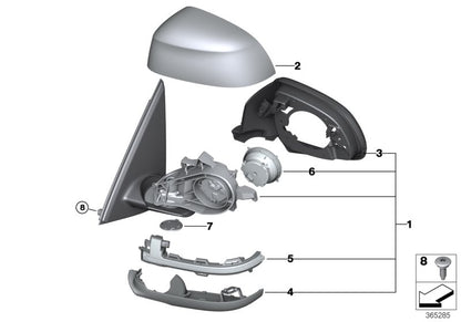 Espejo exterior derecho sin vidrio calentable OEM 51167416138 para BMW X6 F16 (2014-2019) en acabado SHADOW-LINE. Original BMW.