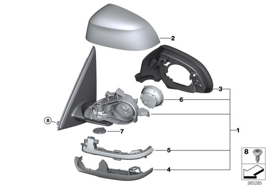 Espejo exterior derecho sin vidrio calentable OEM 51167416138 para BMW X6 F16 (2014-2019) en acabado SHADOW-LINE. Original BMW.