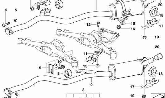 Mounting kit for silencer OEM 1821014166 for BMW E34. Original BMW.