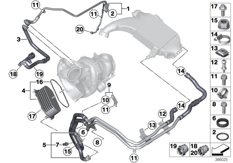 Tubería de líquido refrigerante OEM 11538578988 para BMW Serie 5 F10, F11, Serie 7 F01, F02, X5 E70, F15, X6 E71, F16... y más. Original BMW.