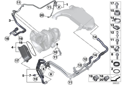 Tubería de líquido refrigerante OEM 11538578988 para BMW Serie 5 F10, F11, Serie 7 F01, F02, X5 E70, F15, X6 E71, F16... y más. Original BMW.