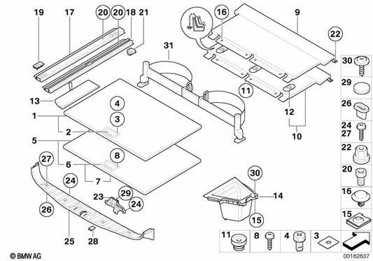 Espace de stockage dans le coffre droit pour BMW X3 E83, E83N (OEM 51473405774). BMW d'origine