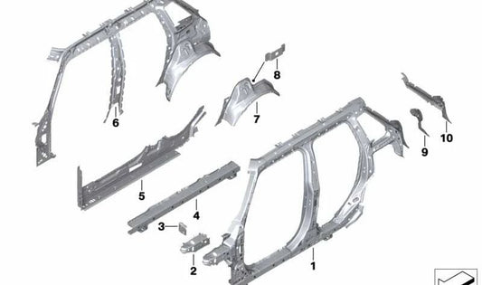 Aleta interior trasera derecha OEM 41007408804 para MINI F55, F56, F57. Recambio original MINI.