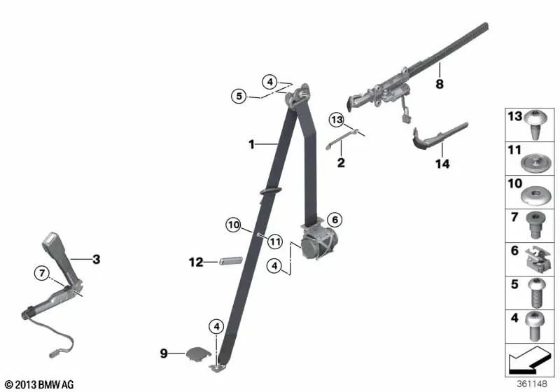 Left Hand Seat Belt Receiver for BMW 2 Series F87, F87N 4 Series F32, F32N, F82, F82N (OEM 72117352851). Original BMW