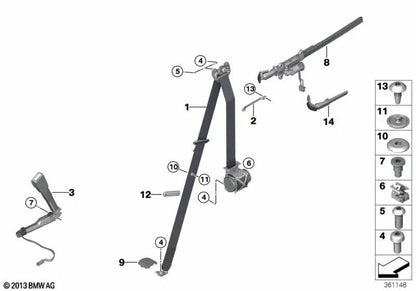 Left Hand Seat Belt Receiver for BMW 2 Series F87, F87N 4 Series F32, F32N, F82, F82N (OEM 72117352851). Original BMW