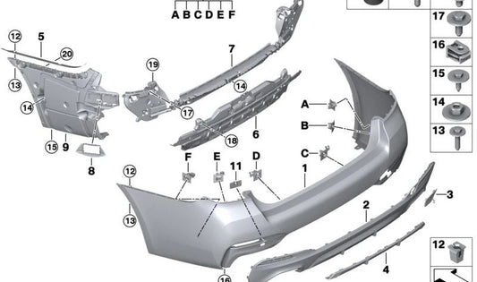 Hinter -Stoßfängerfutter für die BMW 5 G30N -Serie (OEM 51129853109). Original BMW.