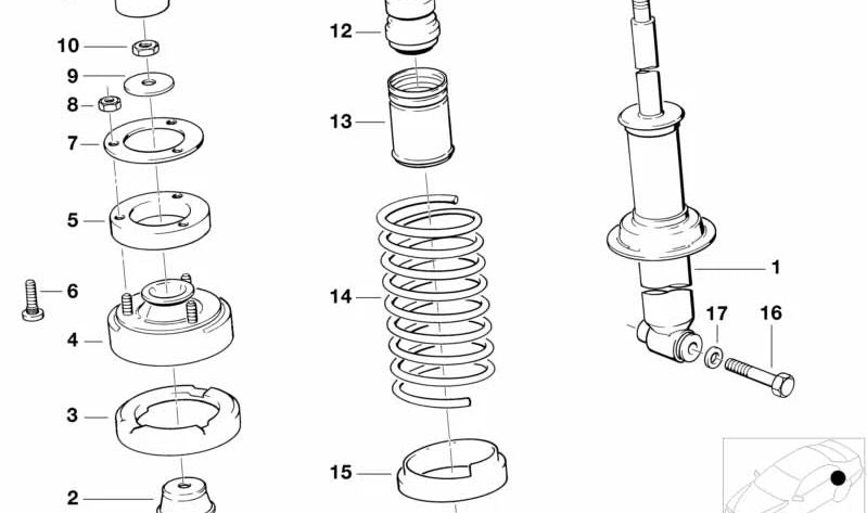 Muelle de suspensión trasero OEM 33531137166 para BMW E34. Original BMW.