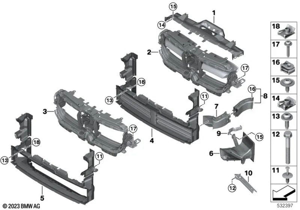Soporte de radiador adicional inferior izquierdo OEM 51648737285 para BMW Serie 1 F70, Serie 2 F74, X1 U11, X2 U10, MINI Countryman U25... y más. Original BMW y MINI.