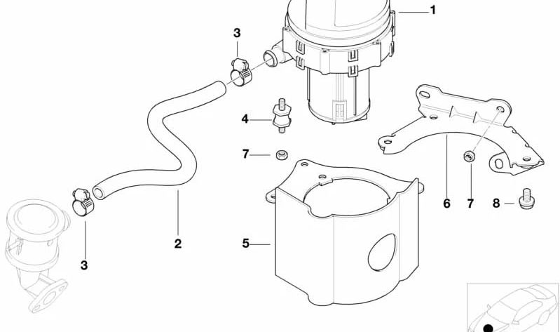 Soporte de bomba de aire secundaria OEM 11721715273 para BMW E46 320Ci (modelos con motor M54, manual y automático, años 2000–2006). Original BMW.