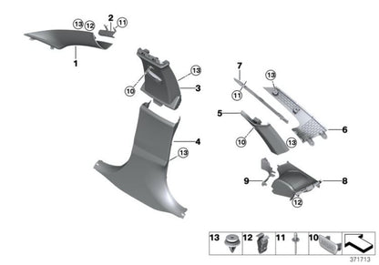Paramento columna D izquierdo OEM 51437326211 color Everestgrau para BMW Serie 4 Gran Coupé F36 (07/2013-03/2017) y F36 LCI (05/2016-05/2021). Original BMW.