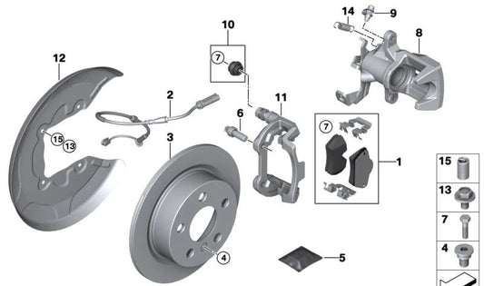 Pinza de freno trasera izquierda OEM 34216860557 para MINI F56, F56 LCI, F55, F55 LCI, Cabrio F57, Cabrio F57 LCI. Original MINI.