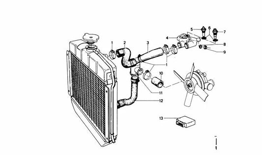 Manguera del sistema de refrigeración OEM 11531260212 para BMW E21, E23, E24, E28, E30. Original BMW.