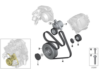 Polea tensora OEM 11288477707 para BMW F20, F21, F22, F23, F30, F31, F34, F32, F33, F36, F10, F11, G30, G31, G11, G12, F25, G01, F26, G02, F15. Original BMW.