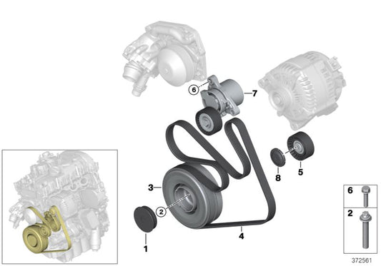 Polea tensora OEM 11288477707 para BMW F20, F21, F22, F23, F30, F31, F34, F32, F33, F36, F10, F11, G30, G31, G11, G12, F25, G01, F26, G02, F15. Original BMW.