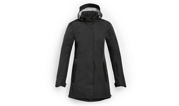 Chaqueta seca para mujer OEM 76147923006 talla S, color negro, con protectores NP-Flex y capucha desmontable. Compatible con todas las motos BMW. Original BMW Motorrad.