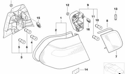 Piloto trasero derecho blanco OEM 63216946536 para BMW Serie 3 E46 (todos los modelos compatibles). Original BMW.