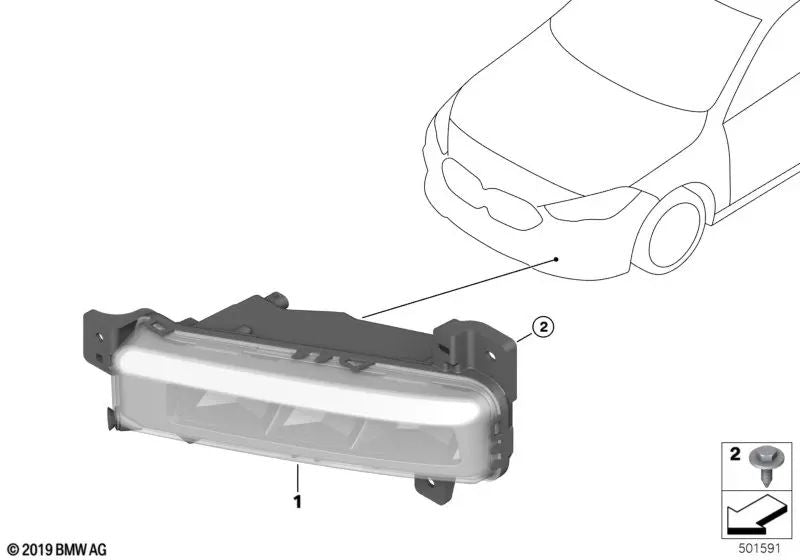 Faros antiniebla LED derecho para BMW Serie 2 F44, Serie 3 G20, G21 (OEM 63177433788). Original BMW