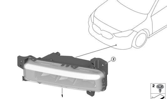 Faros antiniebla LED izquierdo OEM 63177433787 para BMW F44, G20, G21. Compatible con modelos 216d, 216i, 218d, 218i, 220d. Repuesto original BMW.