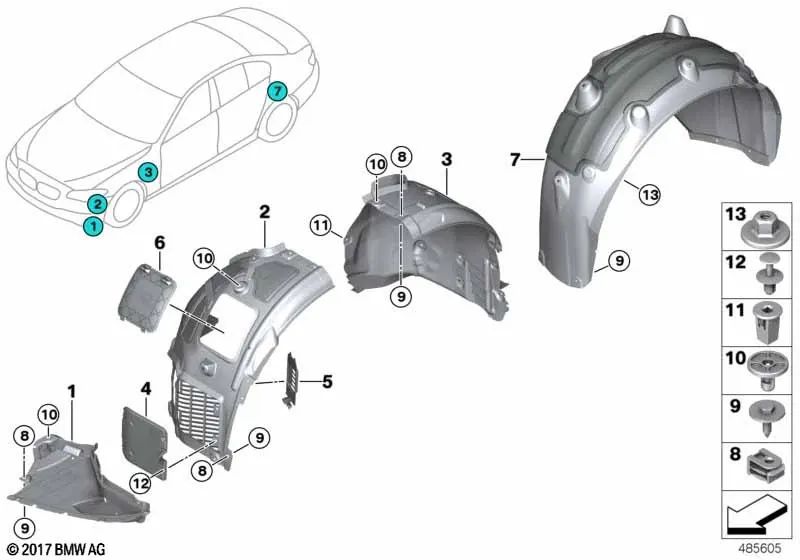 Tampa inferior direita para BMW G30N, G31N, G38N (OEM 51718082212). BMW original