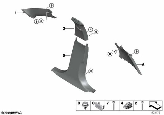 Lower right B-pillar skirt for BMW 1 Series F40 (OEM 51437462690). Original BMW