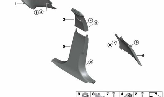 Moldura pilar C izquierda OEM 51437464303 para BMW F40 (116d, 116i, 118d, 118i) desde 07/2019 hasta 06/2024. Original BMW.
