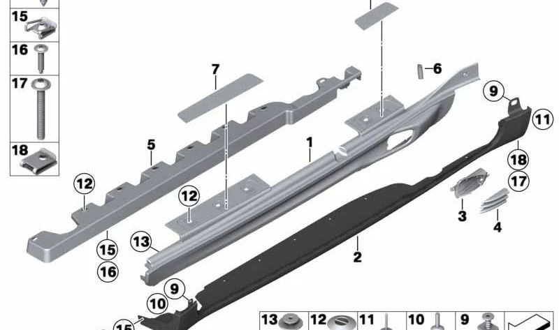 Cubierta lateral izquierda OEM 51772180739 para MINI R60 (Cooper, Cooper ALL4, Cooper D) 2010–2016. Pieza original MINI. Ideal para sustituir embellecedor del lateral inferior izquierdo.