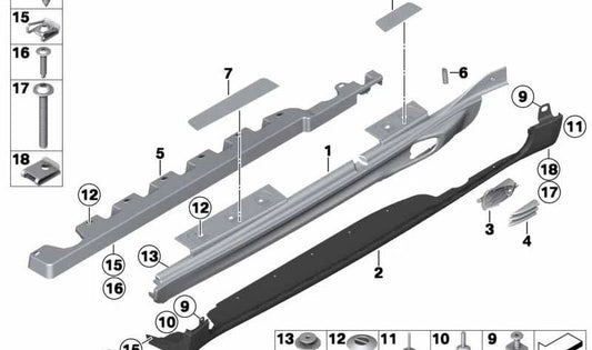 Cubierta lateral izquierda OEM 51772180739 para MINI R60 (Cooper, Cooper ALL4, Cooper D) 2010–2016. Pieza original MINI. Ideal para sustituir embellecedor del lateral inferior izquierdo.