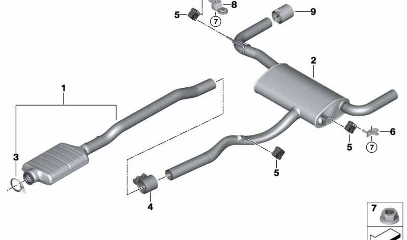 Rear silencer for BMW F46N (OEM 18308593691). Original BMW