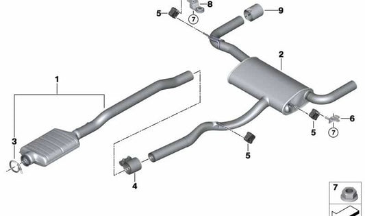 Silencieux arrière pour BMW F46N (OEM 18308593691). BMW d'origine