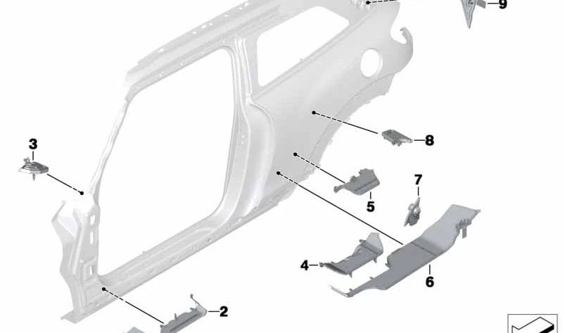 Pieza columna A inferior interior OEM 41009800338 para MINI Countryman R60, Paceman R61. Original MINI.