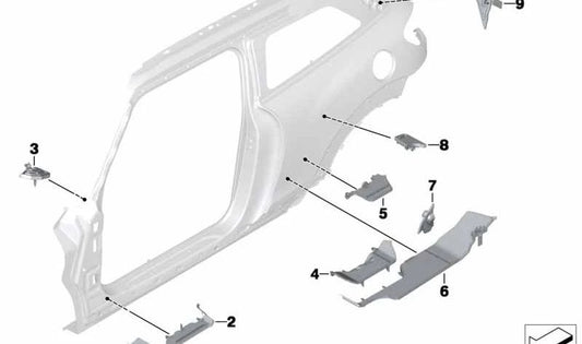 Pieza columna A inferior interior OEM 41009800338 para MINI Countryman R60, Paceman R61. Original MINI.