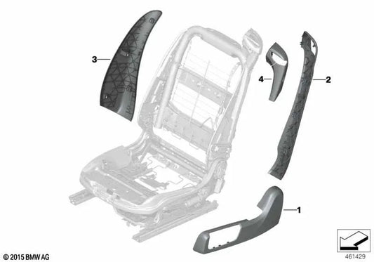 Revestimento externo do assento direito para BMW 4 F83 Series, F83N, Série 6 F06, F12, F13, F06N, F12N, F13N (OEM 52107982282). BMW original