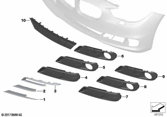 Stampaggio laterale sinistro per la BMW 5 F07N Serie (OEM 51117331721). BMW originale.
