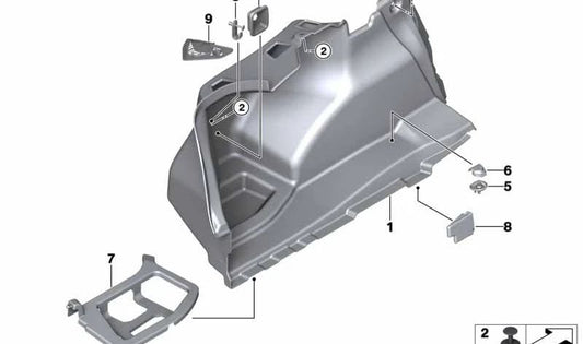 Linkskofferschichtunterstützung für die BMW 2 F22 -Serie, F23, F87 (OEM 51477295949). Original BMW