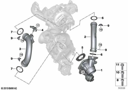 Tubo di collegamento con valvola di bypass per BMW G05 (OEM 11658580072). BMW originale