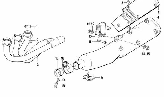 Tubo de escape OEM 18111454285 para BMW Motorrad K75, K75C, K75S, K75RT. BMW Motorrad original.