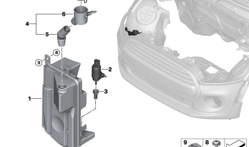 Bomba de lavado OEM 67637345887 para MINI Cabrio F57, F57 LCI, BEV. Original MINI.