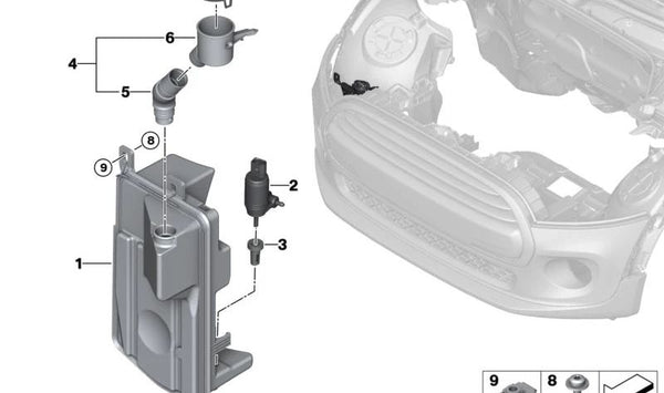 Bomba de lavado OEM 67637345887 para MINI Cabrio F57, F57 LCI, BEV. Original MINI.