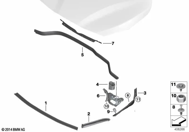 Supporto per guarnizione frontale destra per BMW F45, F46 (OEM 51767300520). BMW originale