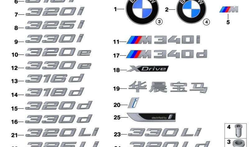 Emblema trasero "Touring" OEM 51148092983 para BMW G21. Original BMW.