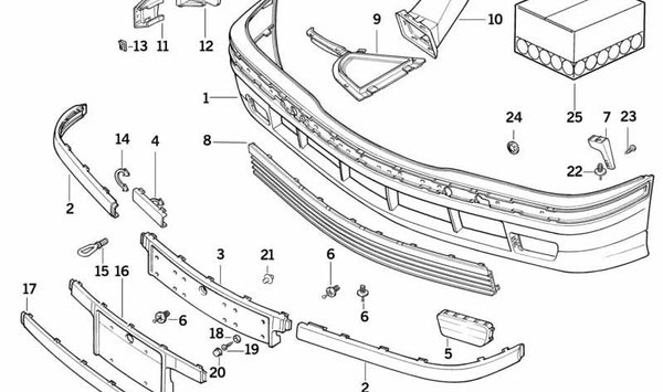 Rejilla central delantera cerrada OEM 51118165144 para BMW E36. Original BMW.