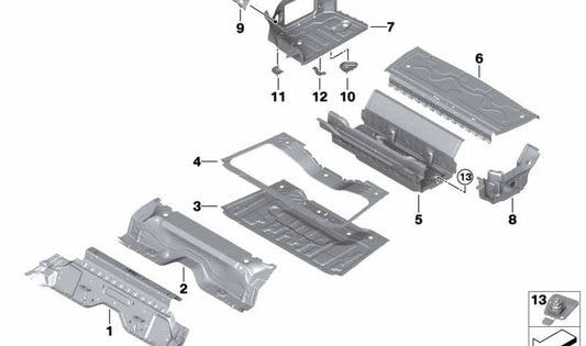 Right side boot floor for BMW 3 Series G20, G20N, G21, G21N (OEM 41007487184). Original BMW